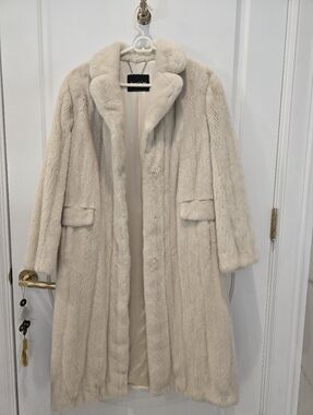 Women's Cream Fur Coat - Elegant Long Winter Coat